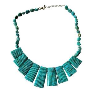 HSN Sally C Reversible Piano Key Turquoise Necklace SEE 21" Sterling .925